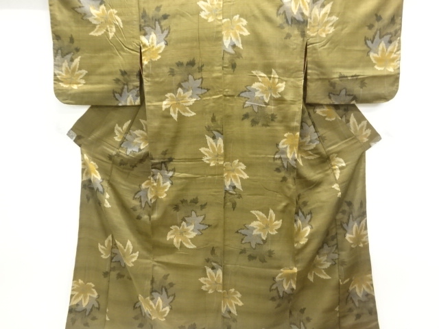 JAPANESE KIMONO / ANTIQUE KIMONO / TAISHO ROMAN STYLE / MEISEN / WOVEN LEAVES